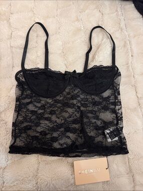 SHEIN Black Sheer Lace Bustier Camisole